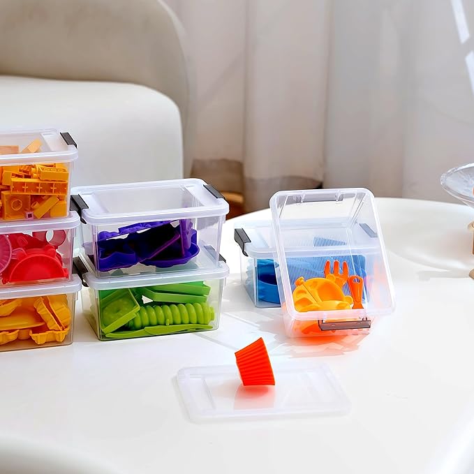Citylife 1.3 QT 20 Packs Small Storage Bins Plastic Storage Container Stackable Box with Lids for Organizing, Clear White