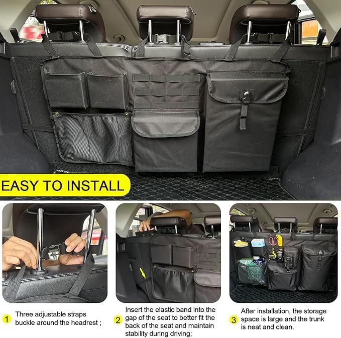 Car Trunk Organizer with Multiple Storage Compartments, Mesh Pockets, Black