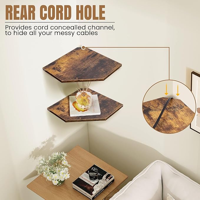 Fun Memories Corner Shelf Wall Mount, Floating Corner Shelves, Set of 2 Corner Wall Shelf Organizer, Rustic Wood Wall Storage