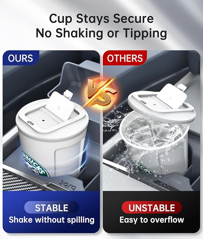 for Tesla Cup Holder Insert, 2-in-1 for Model Y Juniper(2025/2026)& Model 3 Highland(2024/2025) with Storage Compartment - Gr