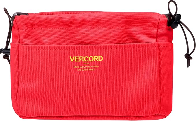 Vercord Canvas Handbag Organizers, Sturdy Purse Insert Organizer Bag in Bag, 10 Pockets Red Large