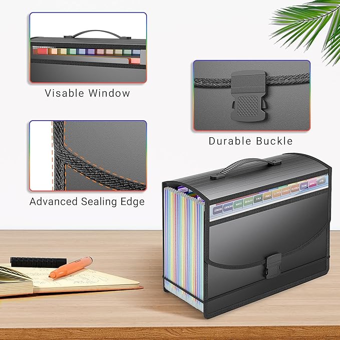 25 Pockets Expanding File Folder Accordion File Organizer with Handle,Fun Storage Portable Document Organizer File Box Filing