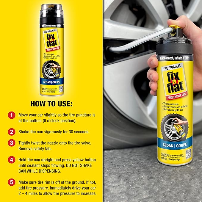 Fix-A-Flat S60420-6PK Aerosol Emergency Flat Tire Repair and Inflator, for Standard Tires, Eco-Friendly Formula, Universal Fi