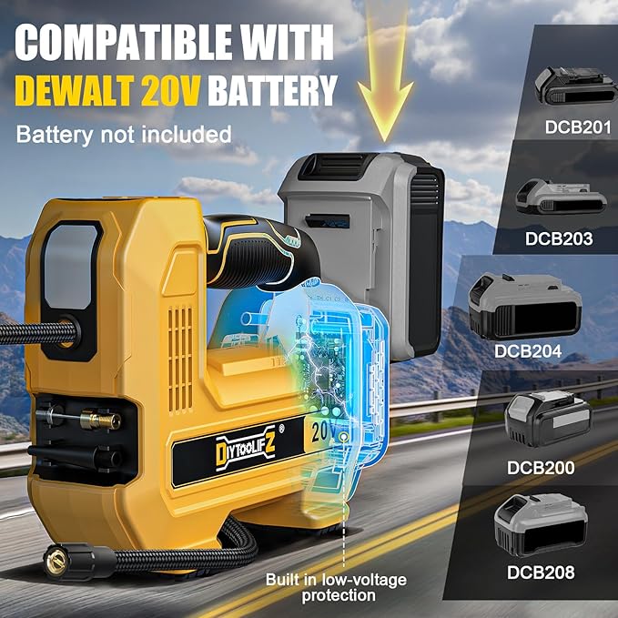 160PSI Cordless Tire Inflator Compatible with Dewalt 20V Air Compressor, Portable Air Pump Automatic Shut Off, LED Light, Digital Pressure Gauge for Cars Motorcycles Bike Ball(Bare Tool)