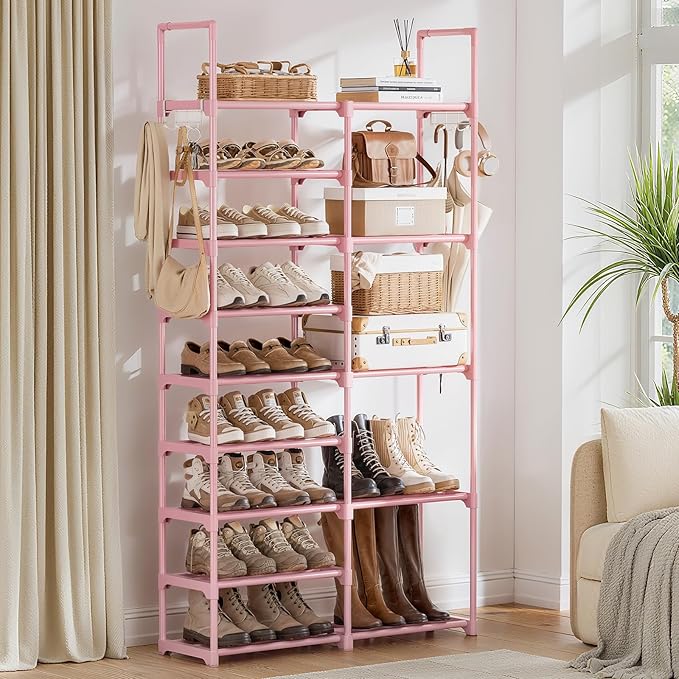 WOWLIVE 9 Tiers Large Shoe Rack White Shoe Rack Organizer for Closet 50-55 Pairs Stackable Heavy Duty Shoe Shelf Shoe Storage