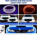 DREAMIZER 94" RGB Car Led Hood Light Strip Multicolor Exterior Dynamic Car Led Strip Lights Waterproof Flexible Light Strip with Fuse Protection Daytime Running Hood Lights for Truck,Cars,SUV,Pickups