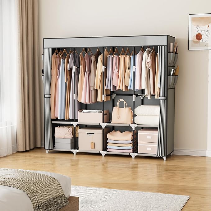 VTRIN Portable Closet for Hanging Clothes 67 Inch Wide Large Capacity Portable Wardrobe Closet with Cover, 4 Storage Shelves 