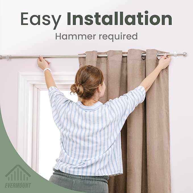 No Adhesive Heavy Duty Curtain Rod Holders with Wide Hook, 5X Stronger Than Adhesive Curtain Rod Hooks,Tension Curtain Rod Br