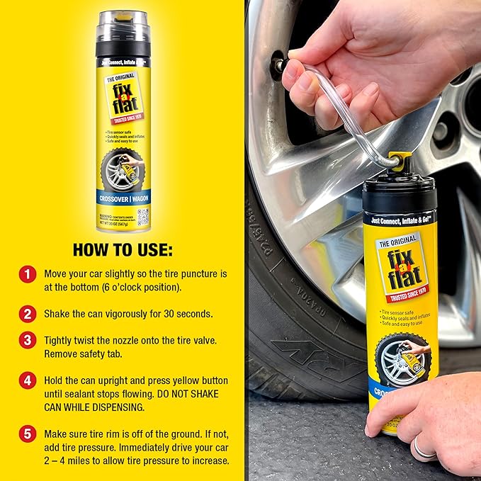 Fix-A-Flat S60430 Aerosol Emergency Flat Tire Repair and Inflator, for Large Tires, Eco-Friendly Formula, Universal Fit for A