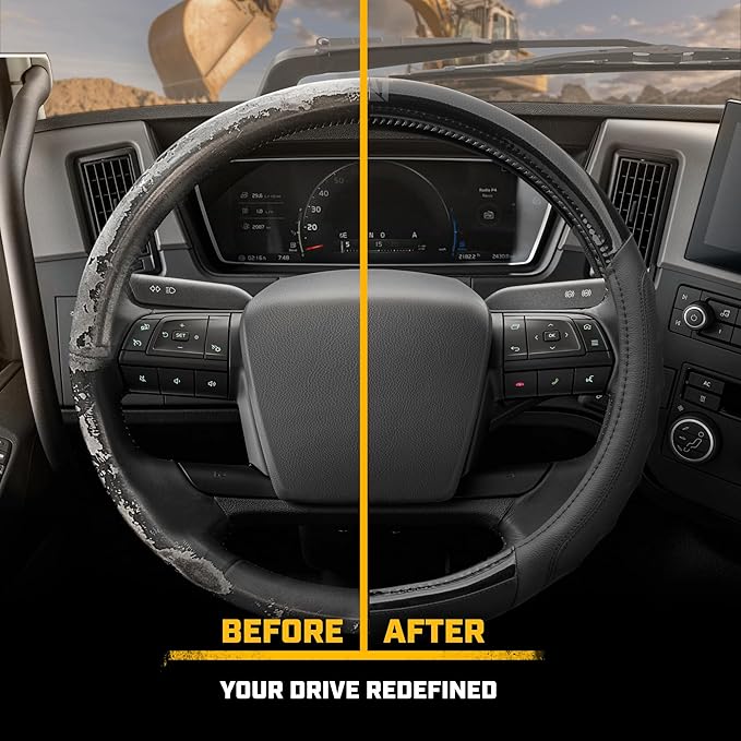 Cat® BigGrip Faux Black Leather Semi Truck Steering Wheel Cover, Fits RV and Big Rig Trucker, Steering Wheel Cover for Trucks 18 Wheeler - X-Large 17.5" - 18" Inches