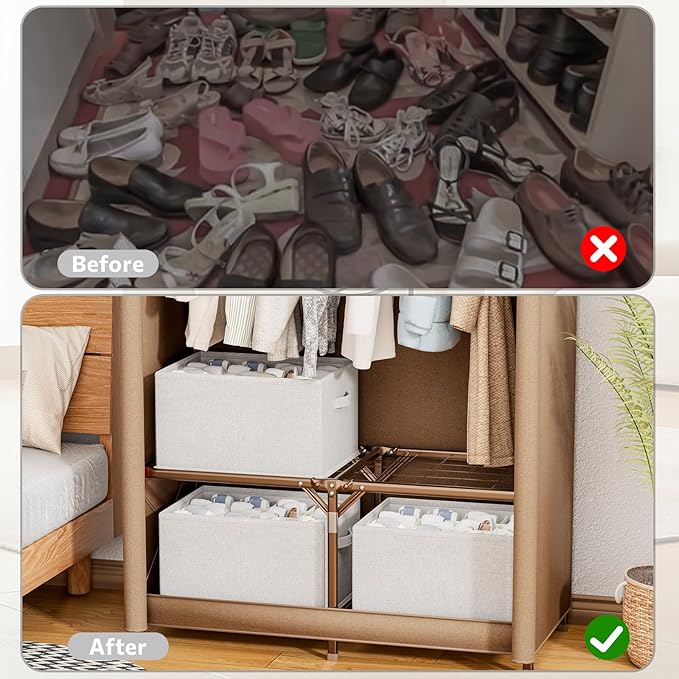 2 Pack Shoe Organizer for Closet, Fits 16-32 Pairs Fabric Shoe Storage Bins Large Shoe Box Storage Containers with Bottom Sup