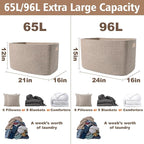 JMvicyroam Woven Blanket Basket,65L Large Storage Bin for Blankets Toys Clothes,Decorative Rope Basket for Living Room Bedroo