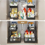 2 Pack 21IN-Depth Under Sink Organizer With Next-Gen Ball-Bearing Slides,2-Tier Precision Mesh Pull Out Cabinet Storage for B