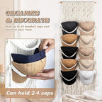 Macrame Hat Hangers for Wall Handmade Boho Baseball Cap Hanger Hand Knitting Cap Organizer Hat Holder for Wall Over Door Ball