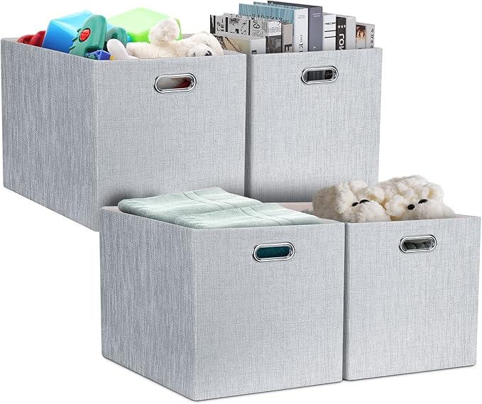 Posprica 13x15x13in Collapsible Storage Bins, Fabric Foldable Cube Storage Boxes, Decorative Storage Baskets Organizer for IK