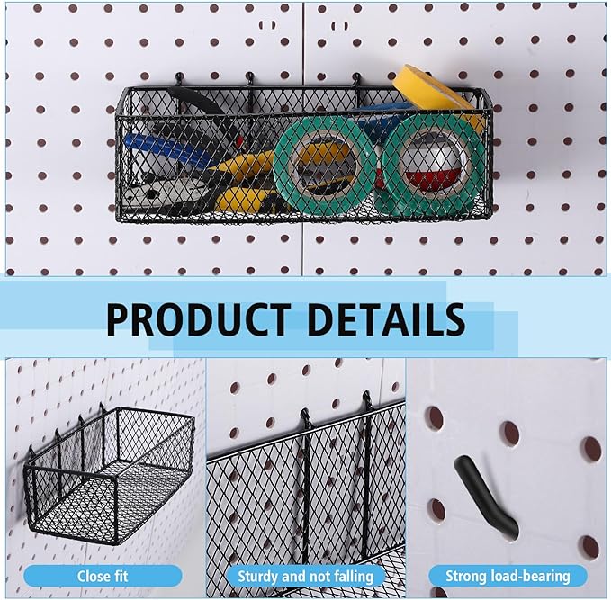 Norme 4 Pack Pegboard Baskets Set 4 Size Metal Wall Organizer Square Style Wire Pegboard Bins Wall Mount Peg Board Tool Organ