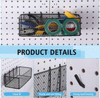 Norme 4 Pack Pegboard Baskets Set 4 Size Metal Wall Organizer Square Style Wire Pegboard Bins Wall Mount Peg Board Tool Organ