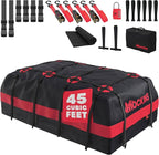 Mockins 45 CuFt XL Waterproof Rooftop Cargo Carrier Bag | 75"x48"x22" Heavy-Duty Car Roof Cargo Carrier for Use with or Without Roof Rack | All-Weather Car Bag with Mat, Lock, Hooks, Straps & Case