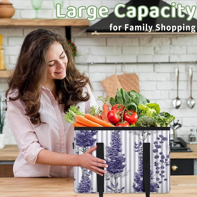 Reusable Grocery Bags Heavy Duty Shopping Bags Foldable Large Tote Bags with Long Handles & Hard Bottom