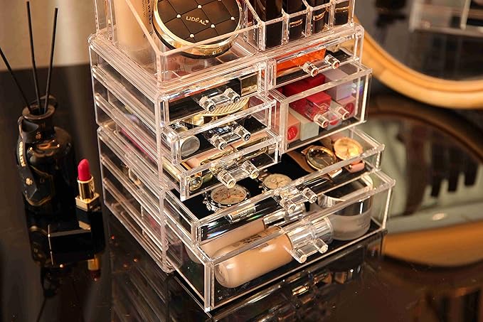 Cq acrylic 3 Pack Clear Skincare Organizer for Vanity, Stackable 7 Drawers Make Up Organizer,Cute Cosmetic Organizer for Vani