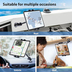 CreaDream Aluminum Tablet Mount for Truck, Tablet Holder for Car, Angle Adjustable with Drill Base, iPad Car Holder for Dashboard, Wall, Boat, Vehicle, Compatible with 4.7"-13" Tablets, iPads, Phones