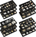 Junkin 12 Pcs Jewelry Tray Velvet Stackable Jewelry Organizer Trays Divided Earring Accessories Storage Containers Box (Rose 