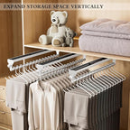 2 Pack Pull Out Closet Rod, 15.7inch Heavy Duty Pants Rack, Adjustable Clothes Hanger Rail, Space Aluminum Valet Rod, Top Mou
