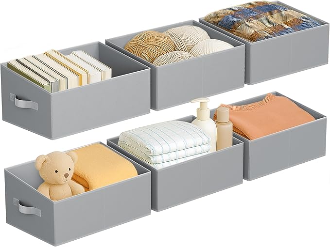 DIMJ Closet Storage Bins 6 Pack - Fabric Storage Baskets for Shelves, Large Clothes Organizers with Handles, Trapezoid Shelf 