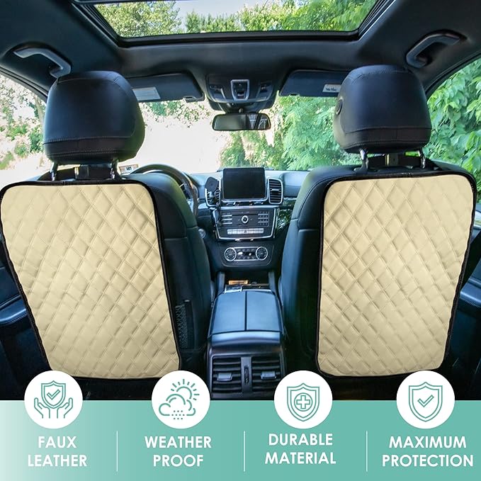 FH Group Faux Leather Auto Seat Back Kick Protectors, Heavy Duty Car Kick Mat for Kids –2-Pack Diamond Stitched Back Seat Pro
