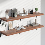 12 Inch Deep Floating Shelves Set of 2, 60 Inch Extra Wide Brown Solid Wood Wall Shelves, 5ft Heavy Duty Farmhouse Wall Mount
