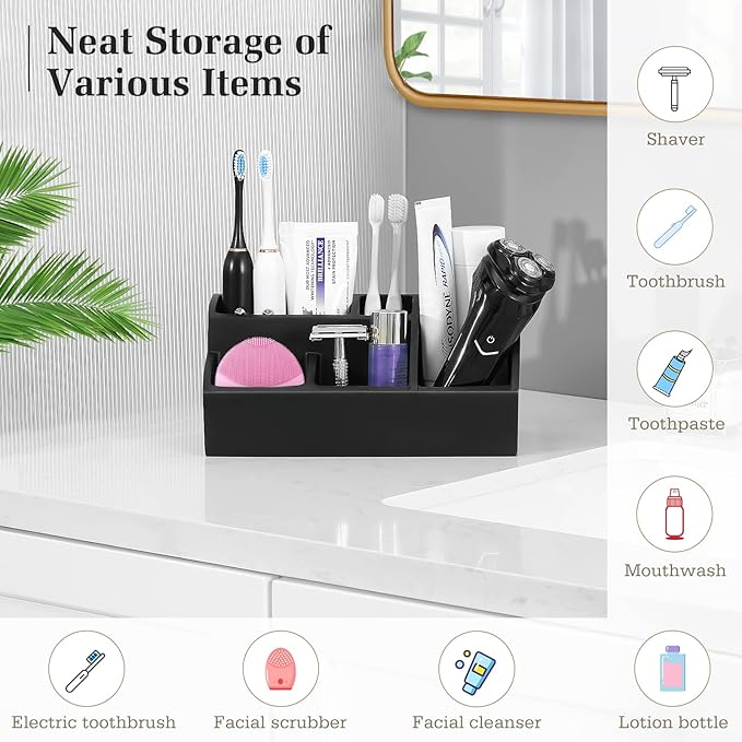 Luxspire Bathroom Counter Organizer, Toothbrush Holder for Bathroom 5 Slot, Large Bathroom Countertop Organizer Storage Marbl