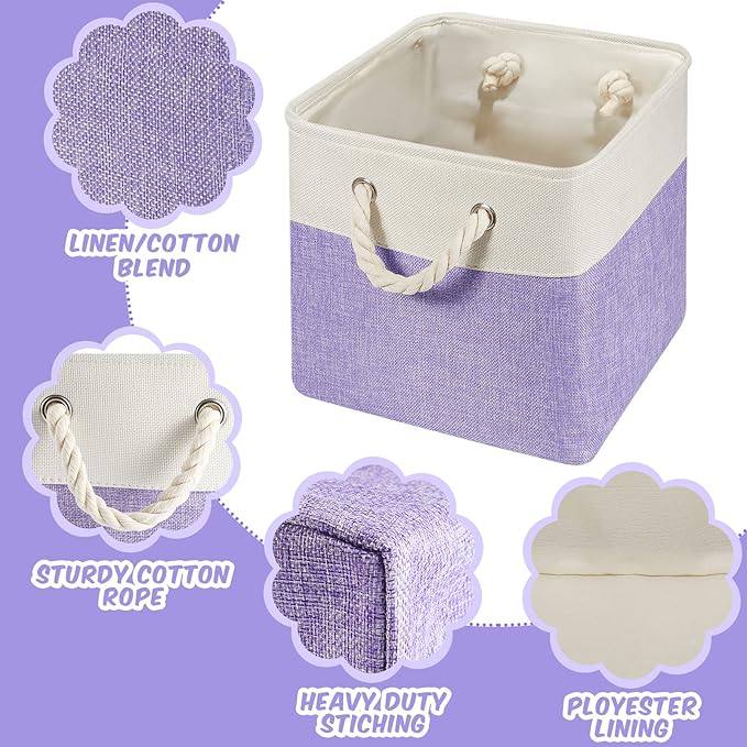 Geiserailie 6 Pcs 13 x 13 Inch Cube Storage Bins Fabric Storage Organizer Bins Foldable Cube Baskets with Sturdy Carry Handle