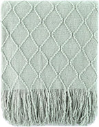 BATTILO HOME Sage Green Throw Blanket for Couch, Boho Bed Throws Blanket, Spring Decorative Light Blue Throw Blanket for Sofa