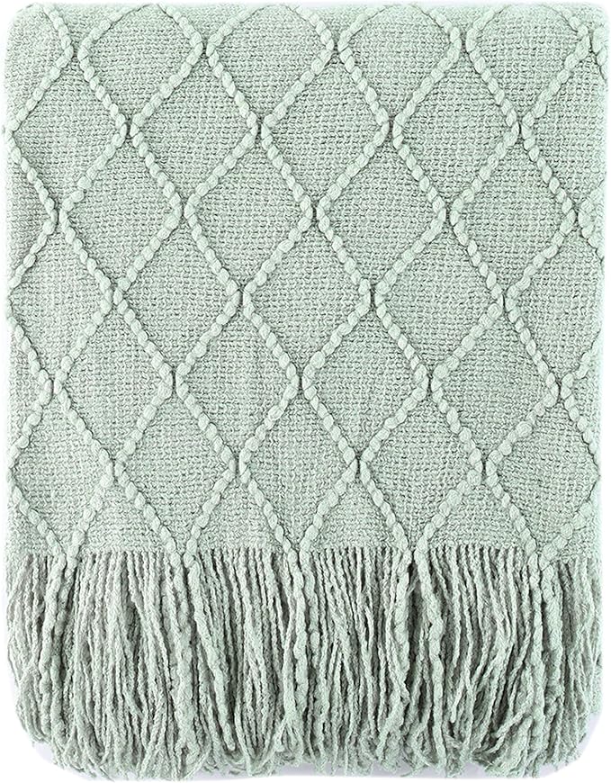BATTILO HOME Sage Green Throw Blanket for Couch, Boho Bed Throws Blanket, Spring Decorative Light Blue Throw Blanket for Sofa