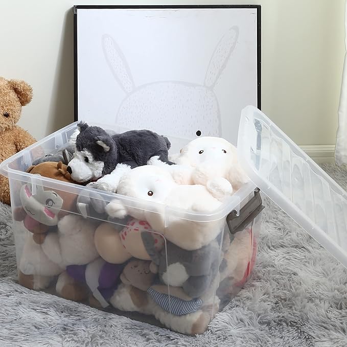 Citylife 6 Packs 44.4 QT Plastic Storage Bins with Lids Large Stackable Storage Containers for Organizing Clear Storage Box f