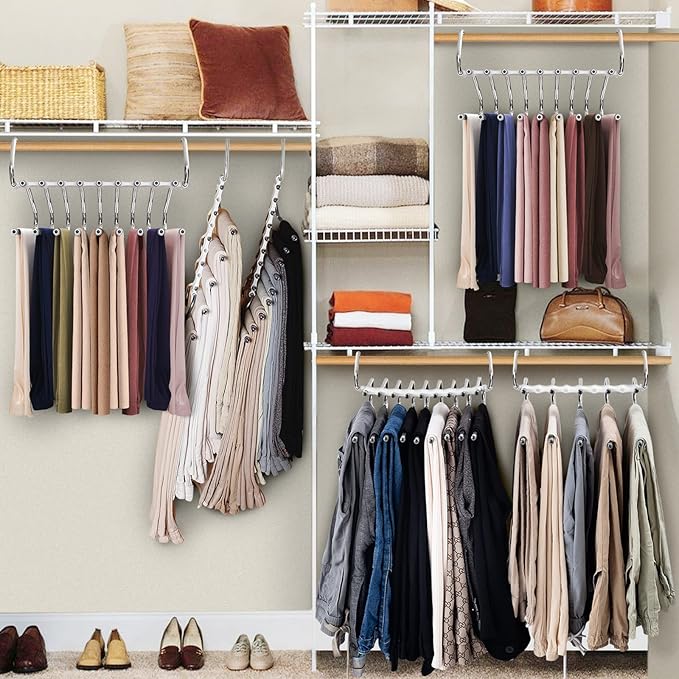 Upgrade 9 Layers Pants Hangers Space Saving, 2 Pack Multifunctional Pants Rack Non Slip Stainless Steel Clothes Space Saver H