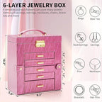 AKOZLIN 6-Tier Jewelry Box Lockable Leather Jewelry Storage Case with 5 Drawers for Women Girls Ring Necklace Earring Bracele