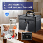 Lockable Security Storage Box - Shiny Black Safe Combination Lock Box, Cabinet Med Organizer, 10 x 7 x 9 Inches Safe Case for
