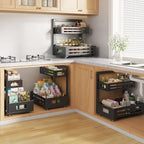2 Pack Under Sink Organizer,Pull Out Cabinet Organizer with Smooth Cylindrical Rail,Metal Slide Out Drawer for Kitchen Bathro