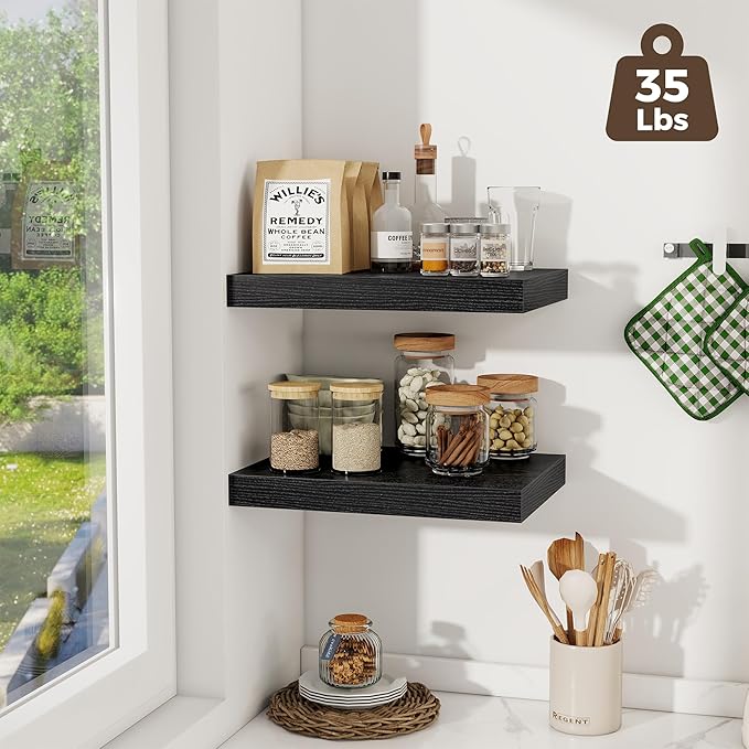 Fun Memories 12 Inch Deep Floating Shelves, 16 x 12 Wooden Wall Shelves, Extra Deeper & Thicker Rustic Wall Mounted Storage S