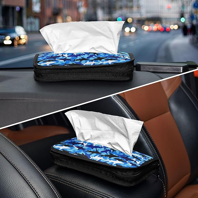 Car Tissue Holder Car Visor Organizer Tissue Box Holder for Car Sun Visor Organizer with Car Vehicle Accessories Essentials Interior for Women Men Bright Blue Marine Shark