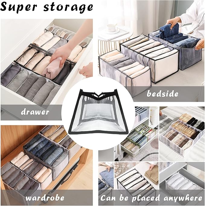ULENDIS 9 Pack Wardrobe Clothes Organizer for Drawers, Foldable Clothes Drawer Mesh Separation Box, Drawer Dividers for Cloth
