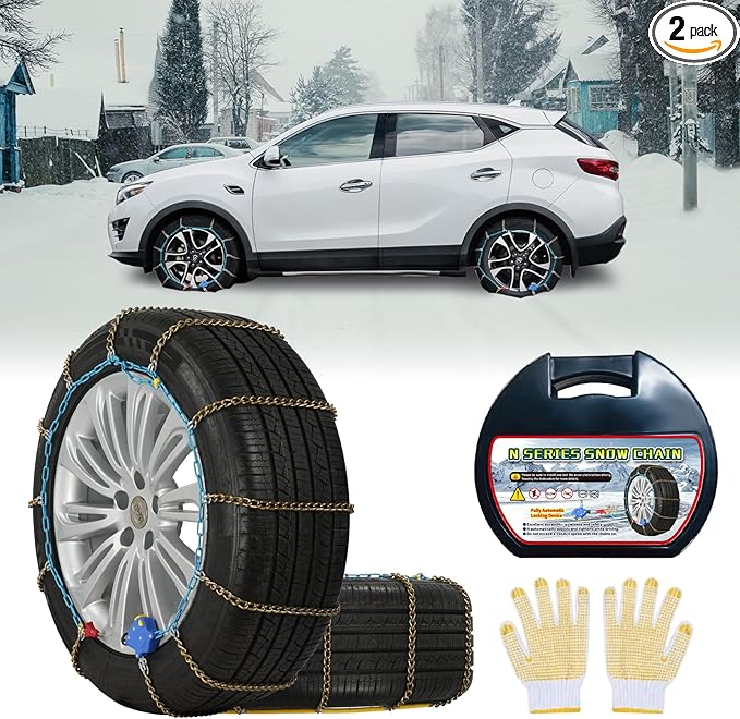 Auto Tightening Snow Chains Tire Chains, 1-Minute Quick Install, Twist-Link, Wear-Resistant, Universal for Car/SUV/Pickup Tru