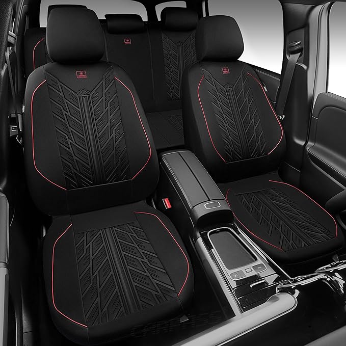 CAR PASS Waterproof Car Seat Covers Full Set,Neoprene Car Seat Covers 5 Seats,3D Tyre Embossed Wetsuit Seat Covers All-Weathe