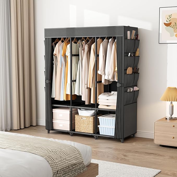 Wardrobe Closet, Portable Closets for Hanging Clothes 19mm Steel Tube Portable Wardrobe Closet for Bedroom, Clothes Rack with