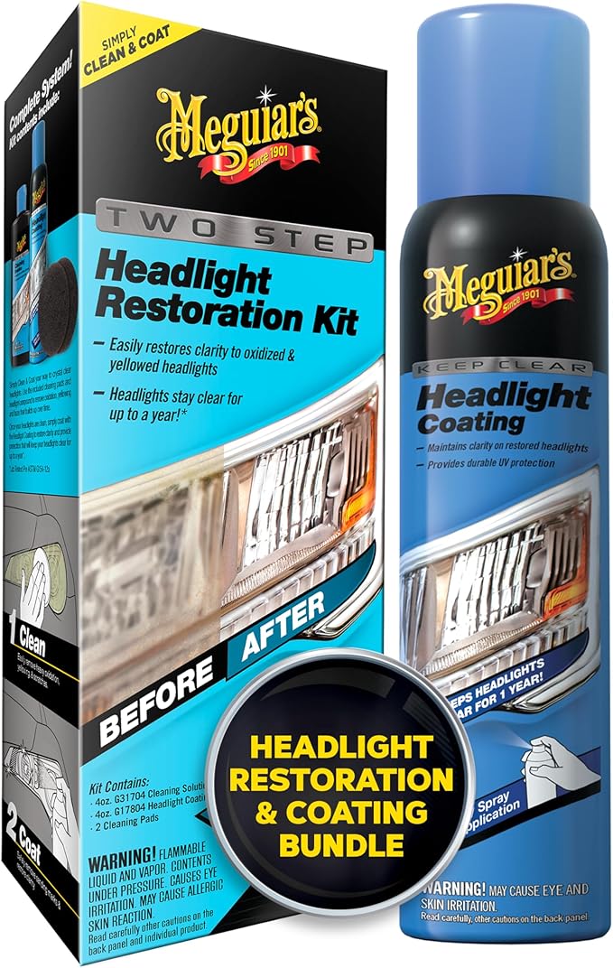 Meguiar's Two Step Headlight Restoration Kit, Bundled with 4 Oz Keep Clear Head Light Coating Spray