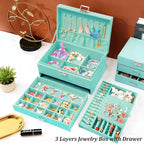 QBestry 3-Layer Jewelry Box for Girls & Teens with Lock and Key, Large Jewelry Organizer with 8 Necklace Hooks & 56 Earring H