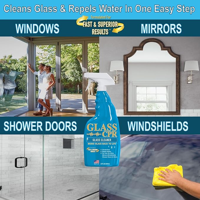 Glass CPR 2-in-1 Glass Cleaner & Water Repellent (22oz) | Deep Cleaning for Glass, Mirrors, Windows, Windshields, Shower Door