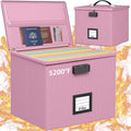 Pink Fire Proof File Box for Documents - Portable Fireproof Document Organizer Box with Handle Waterproof Safe Locking Folder