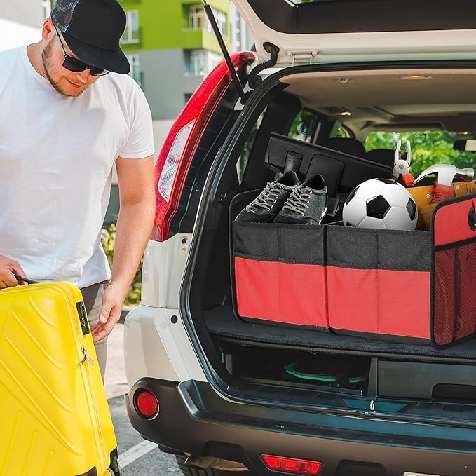 Simple Deluxe Trunk Organizer for Car/SUV/Truck, Collapsible 2 Compartment 50L Automotive Storage Box with 5 Pocket, 600D Waterp
